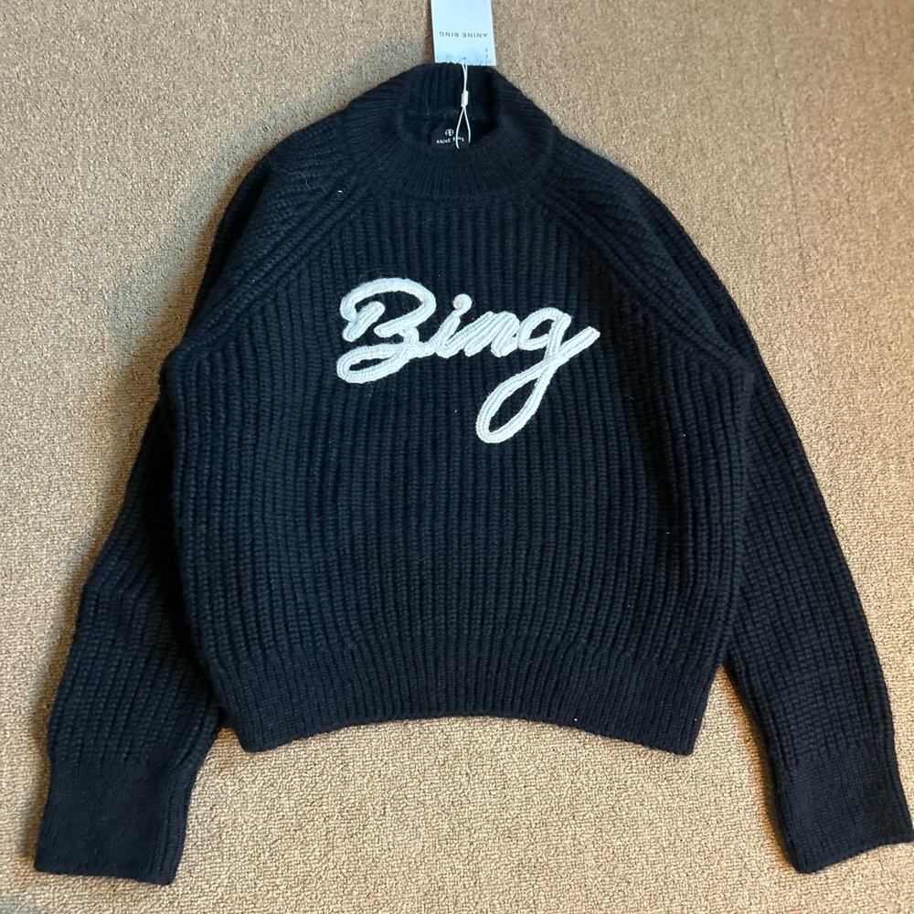 Anine Bing Black Sweater with White Logo